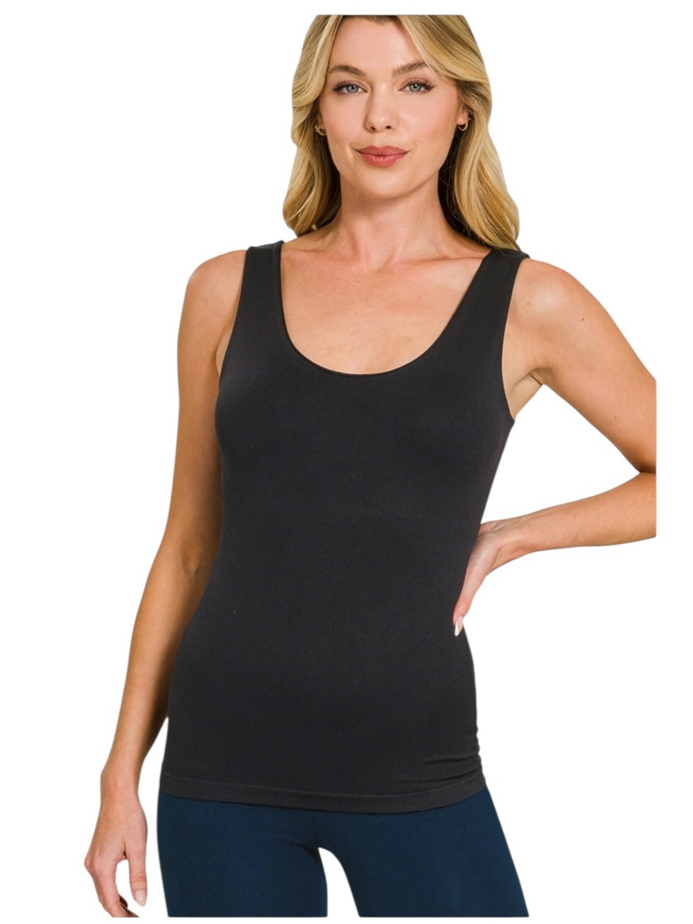 Zenana Bra Black Women’s Seamless Scoop Neck Tank -Built in Bra - Picture 7 of 7